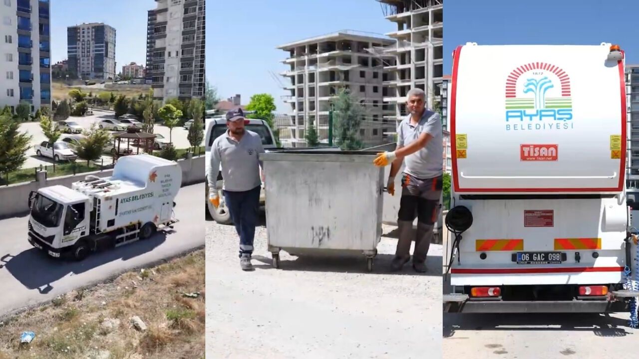 Beypazarı'nda Ayaş Desteğiyle Çöp Konteynerleri Dezenfekte Ediliyor