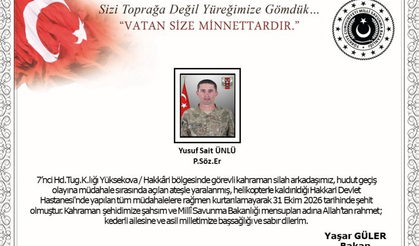 Yüksekova'da Hudut Hattında Açılan Ateş Bir Askerimizi Şehit Etti