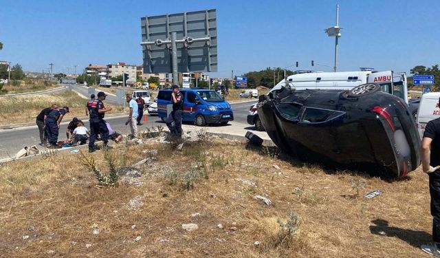 Çanakkale Ayvacık’ta Motosikletle Çarpışan Otomobil Takla Attı
