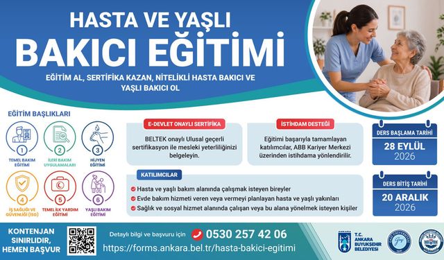 Ankara’da Ücretsiz Hasta ve Yaşlı Bakım Eğitimi: E-Devlet Onaylı Sertifika Verilecek