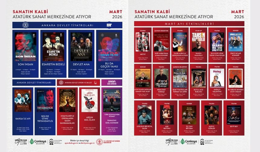 Atatürk Sanat Merkezi Mart Ayı Sanat Takvimi Duyuruldu