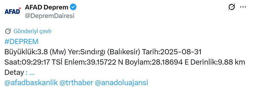 Balıkesir Sındırgı deprem açıklaması