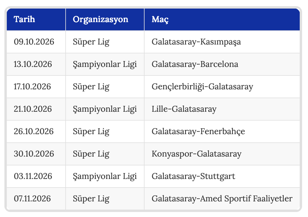 galatasaray takvim